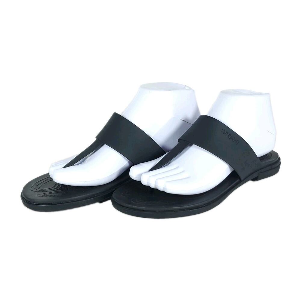 Crocs Women's Tulum US7 Black Flat Flip Flops Thong Sandals Shoes